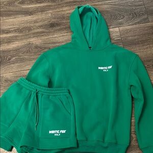 White Fox Green Hoodie and Shorts Set